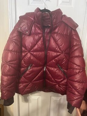 MICHAEL KORS Women's Hooded Quilted Puffer Jacket Coat Plum Wine Sz 2XL